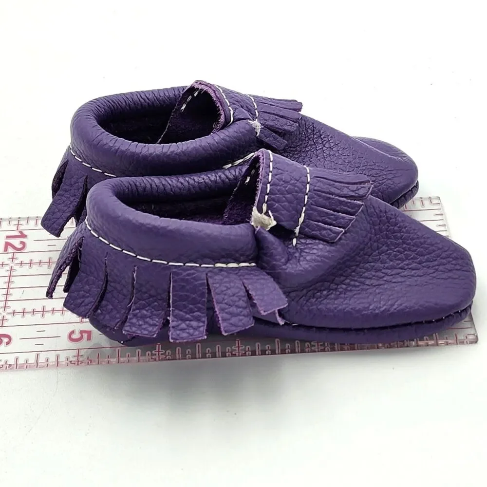 Freshly Picked Moccasin Leather Fringe Baby Shoes Booties 12-18 Months Size 3